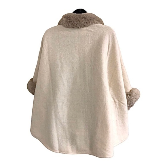Gorgeous faux fur trim cream ecru belted‎ cape coat topper size S/M new - Picture 12 of 17